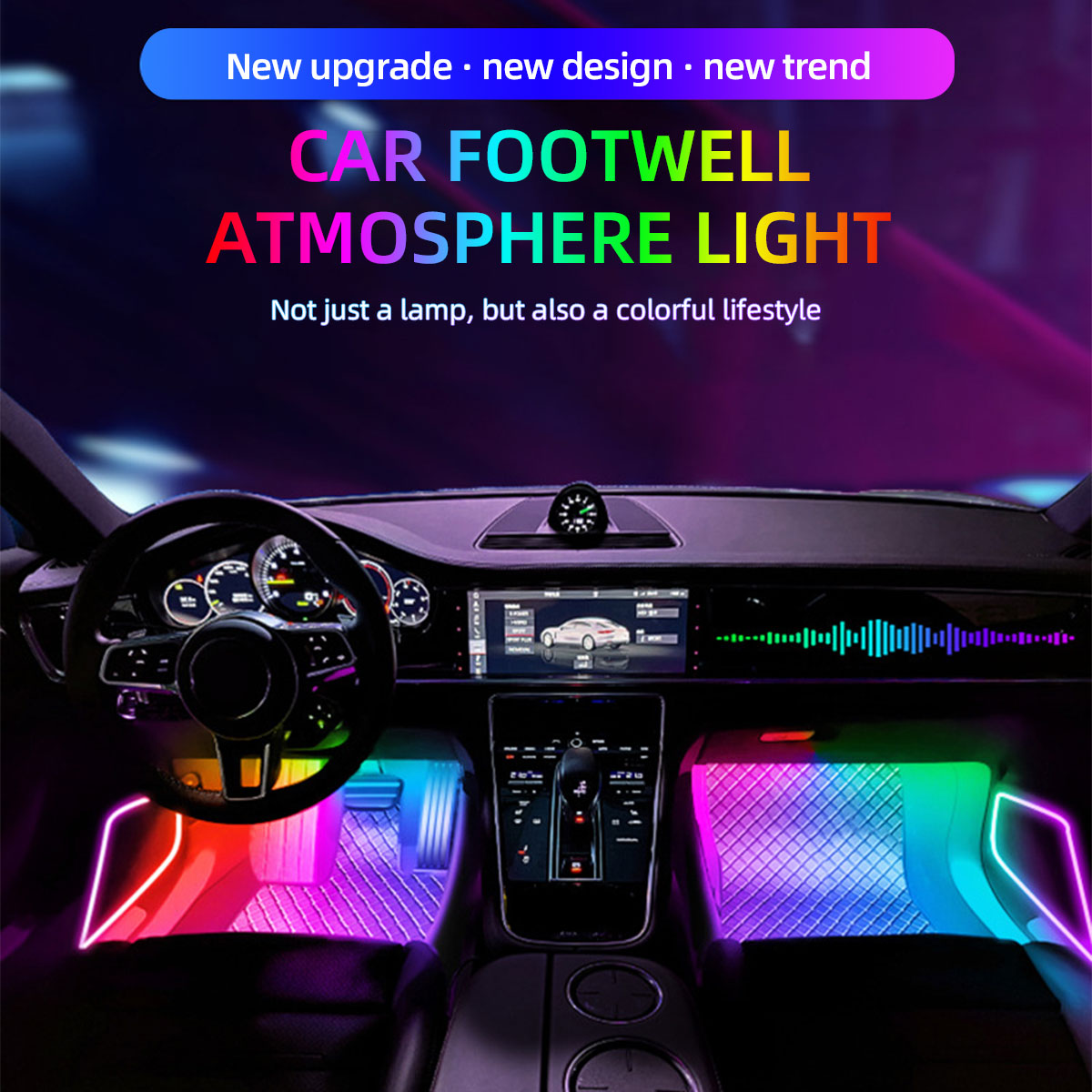 2/4in1 12/18 LED RGB Rainbow A - Led Ambient Interior Car Lights App Control recension och pris