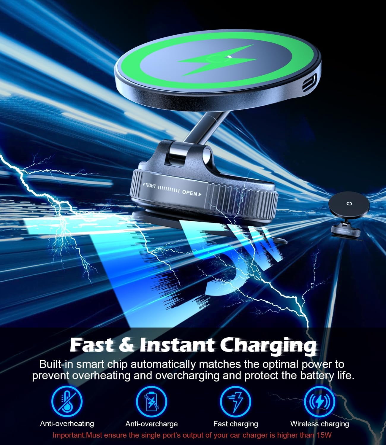 15W Wireless Fast Charger Car  - Wireless Car Charger Mount Fast Charging recension och pris